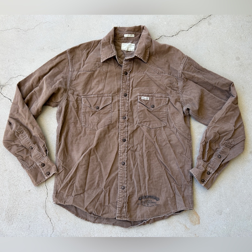 Vintage American Eagle Outfitters Long Sleeve Brown Button-Up Shirt Men Size S